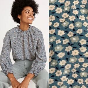 Madewell Silk Poet Blouse Mini Floral Print Blue Size Small (AC192)
